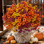 16 Bundles Artificial Fall Flowers – UV-Resistant Faux Mums for Porch, Patio & Autumn Decor