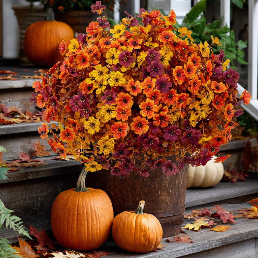 16 Bundles Artificial Fall Flowers – UV-Resistant Faux Mums for Porch, Patio & Autumn Decor