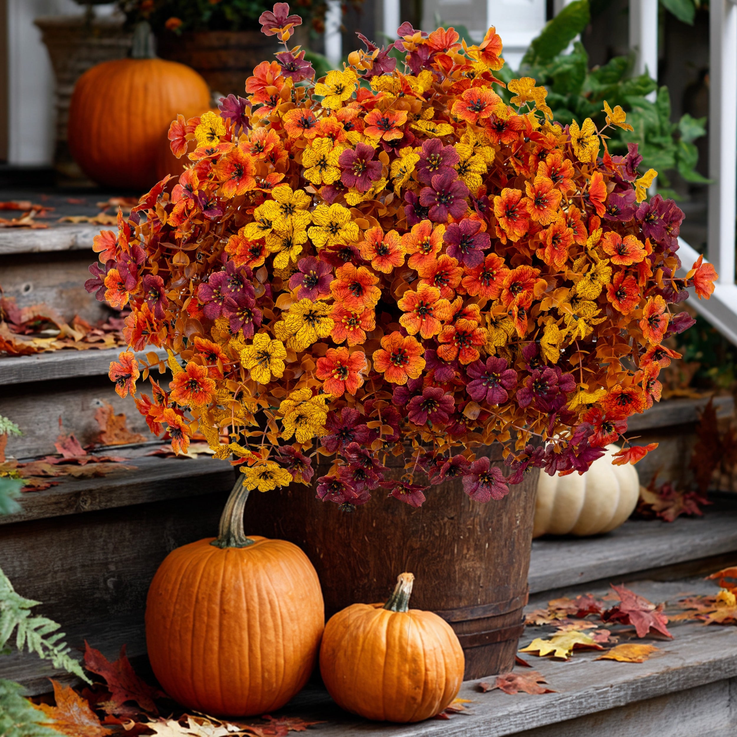 16 Bundles Artificial Fall Flowers – UV-Resistant Faux Mums for Porch, Patio & Autumn Decor