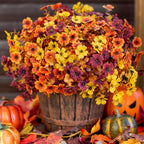 16 Bundles Artificial Fall Flowers – UV-Resistant Faux Mums for Porch, Patio & Autumn Decor