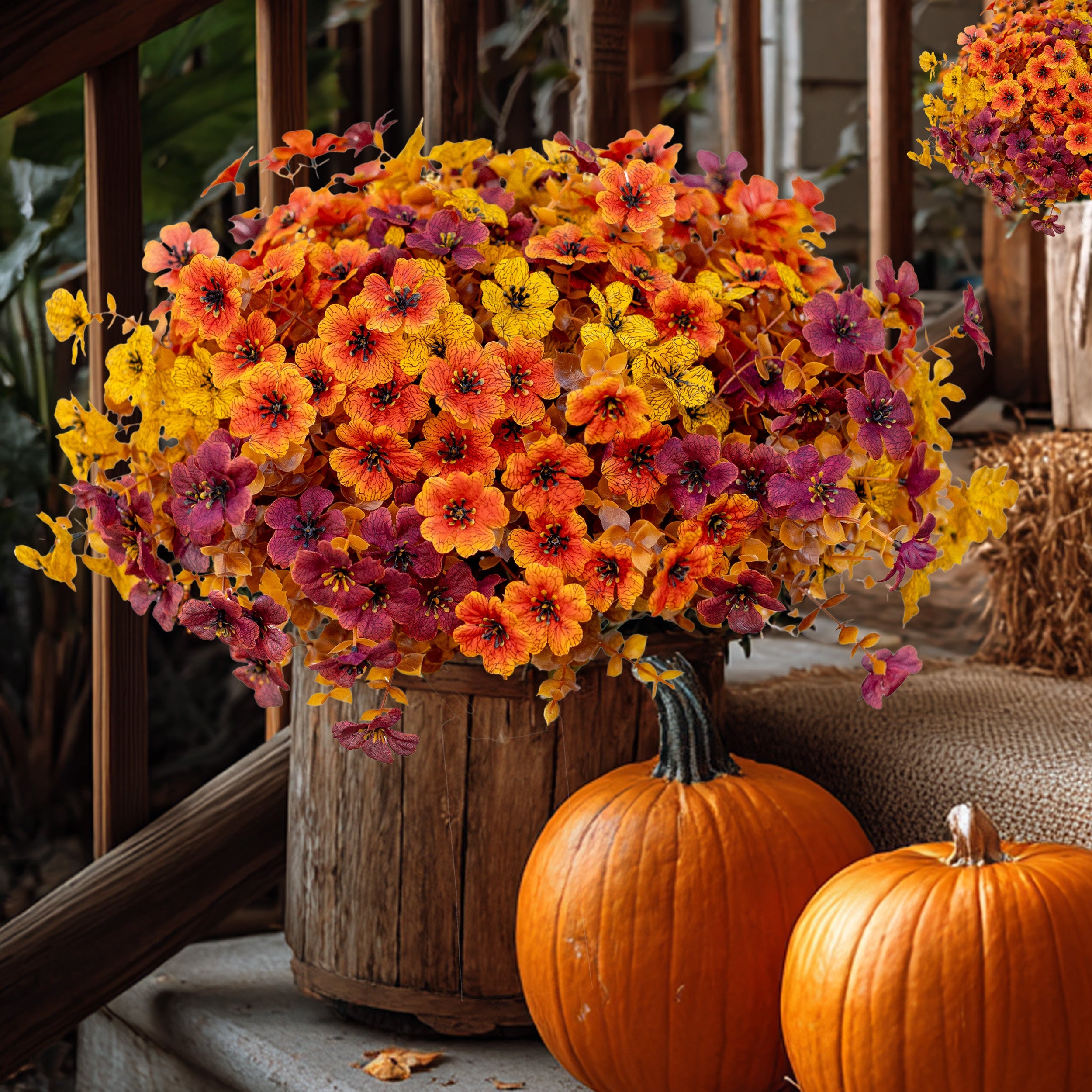 16 Bundles Artificial Fall Flowers – UV-Resistant Faux Mums for Porch, Patio & Autumn Decor
