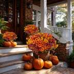 16 Bundles Artificial Fall Flowers – UV-Resistant Faux Mums for Porch, Patio & Autumn Decor
