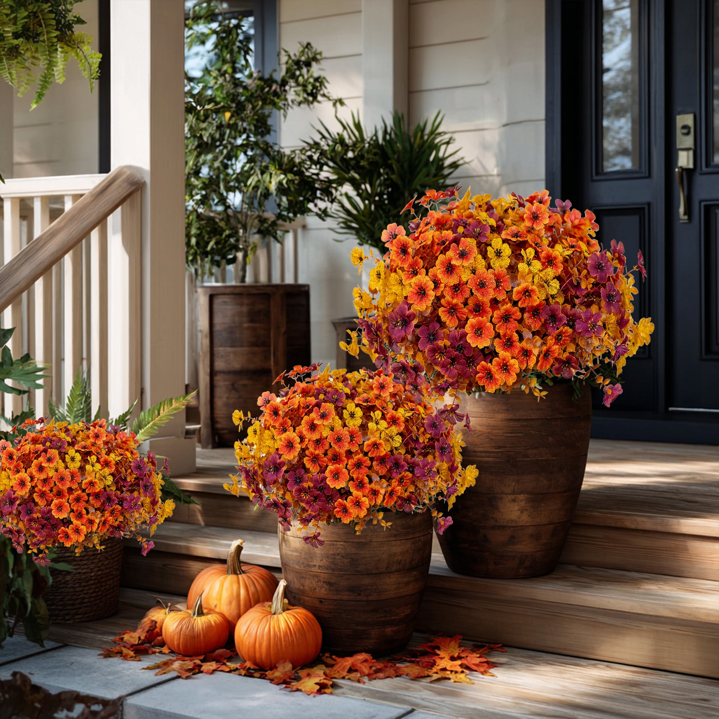 16 Bundles Artificial Fall Flowers – UV-Resistant Faux Mums for Porch, Patio & Autumn Decor