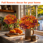 16 Bundles Artificial Fall Flowers – UV-Resistant Faux Mums for Porch, Patio & Autumn Decor