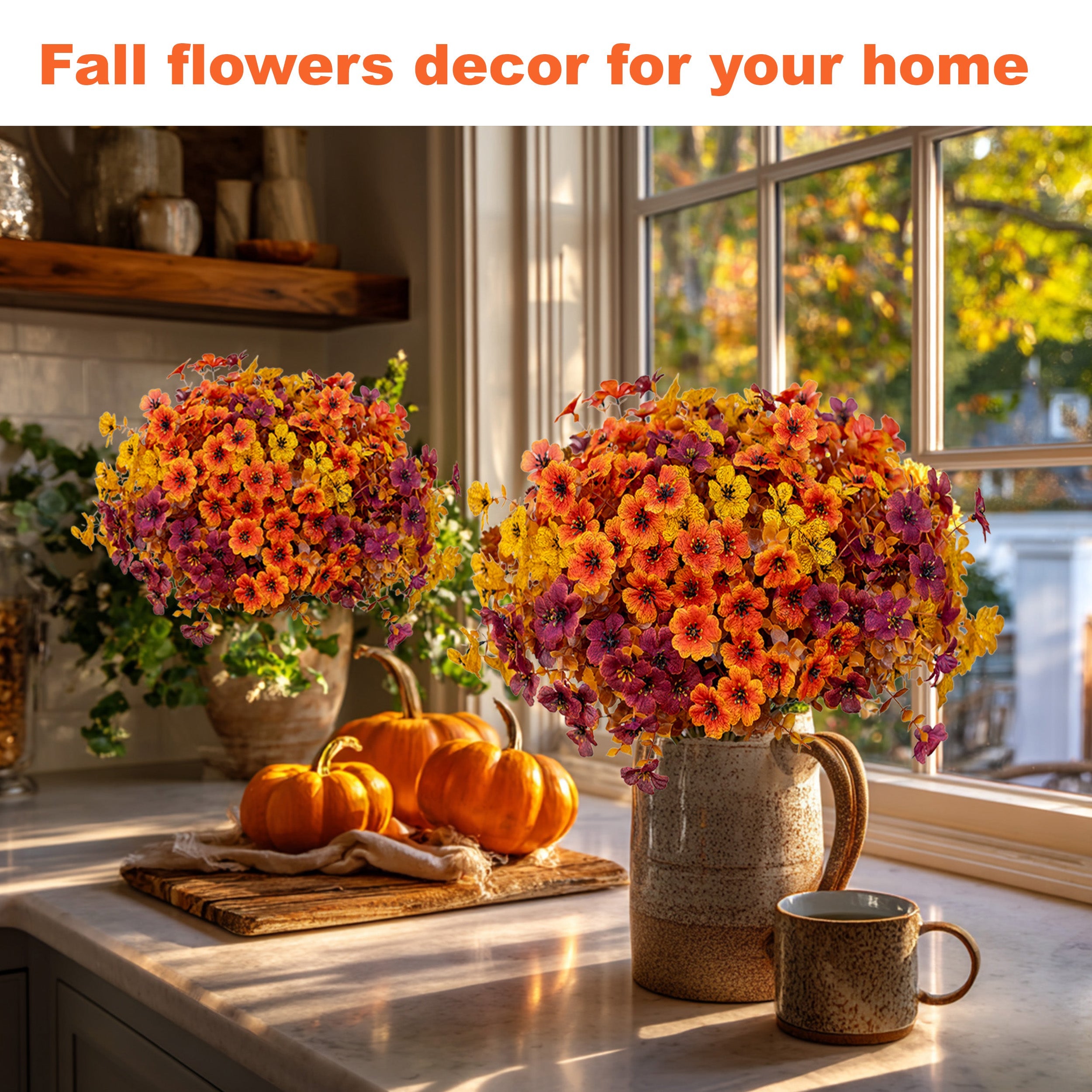 16 Bundles Artificial Fall Flowers – UV-Resistant Faux Mums for Porch, Patio & Autumn Decor