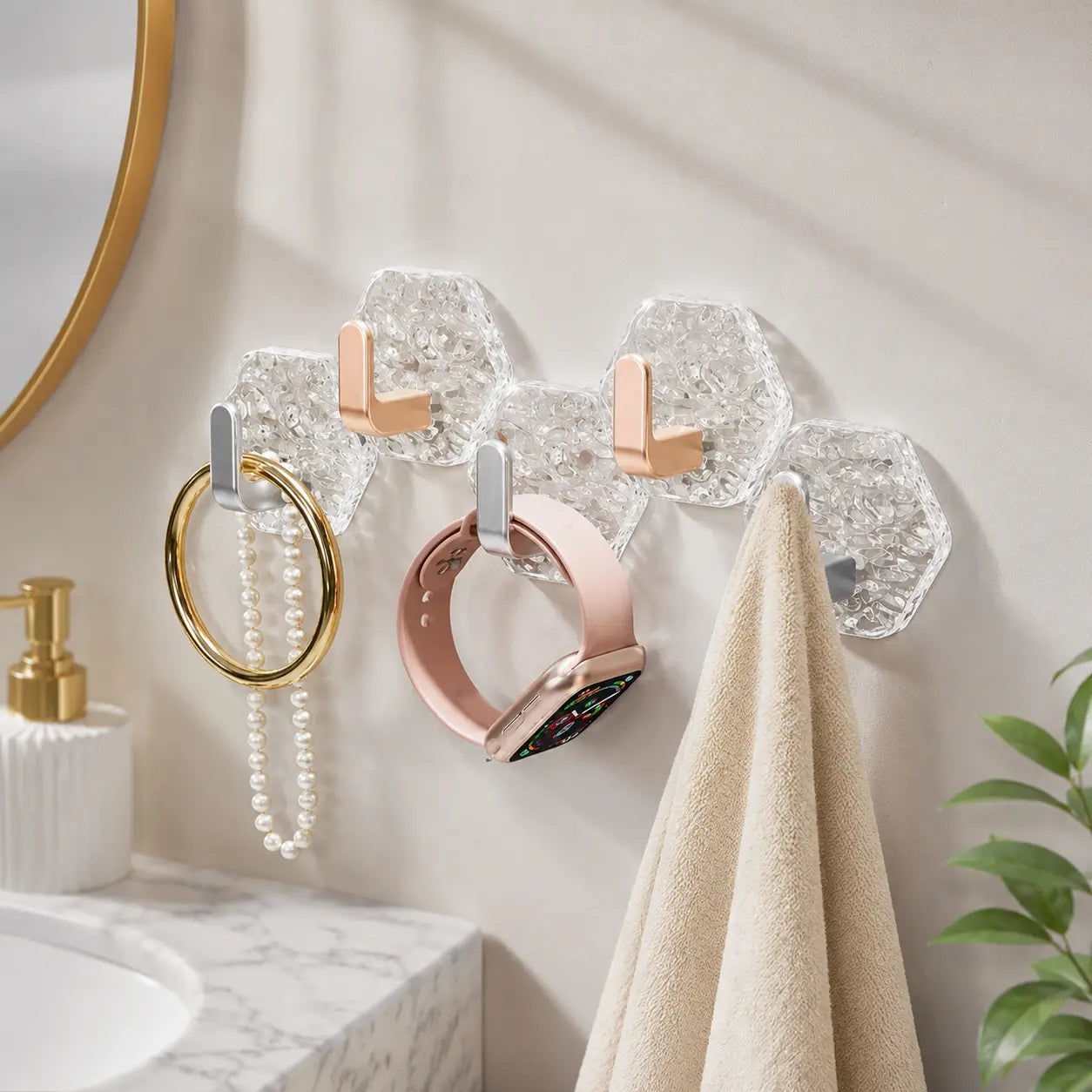 10/20-Pack Heavy-Duty Hexagonal Ripple Adhesive Hooks – Waterproof Wall Hooks for Kitchen & Bathroom