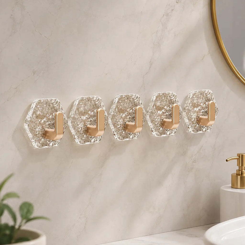 10/20-Pack Heavy-Duty Hexagonal Ripple Adhesive Hooks – Waterproof Wall Hooks for Kitchen & Bathroom