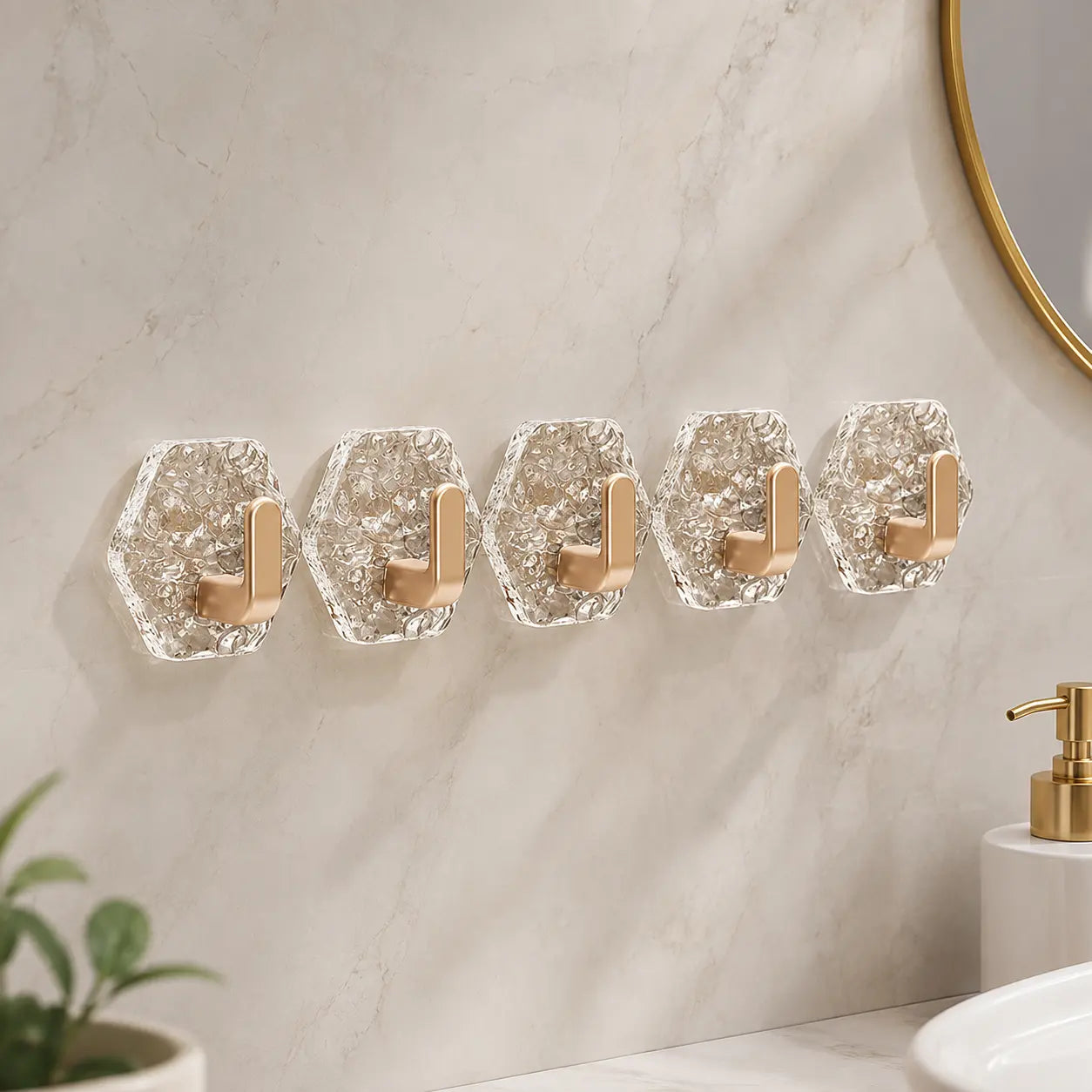 10/20-Pack Heavy-Duty Hexagonal Ripple Adhesive Hooks – Waterproof Wall Hooks for Kitchen & Bathroom