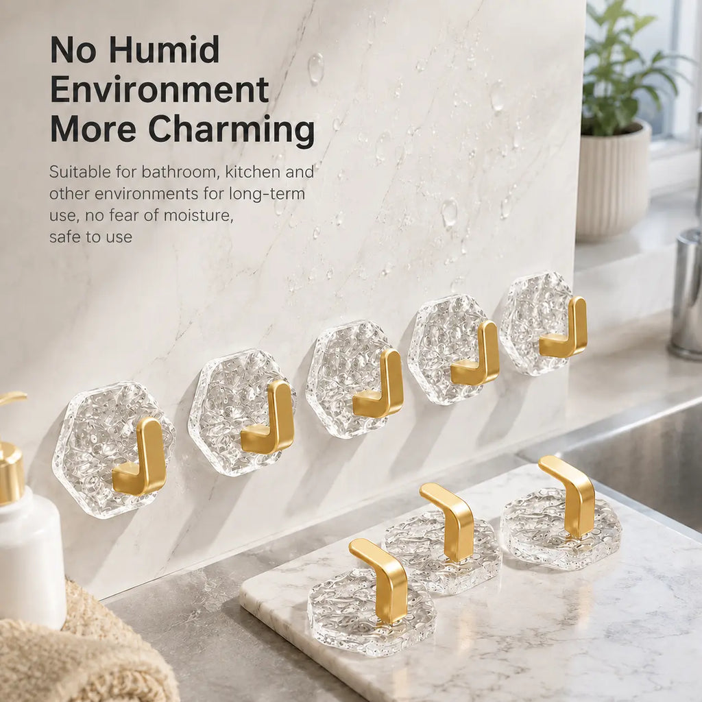 10/20-Pack Heavy-Duty Hexagonal Ripple Adhesive Hooks – Waterproof Wall Hooks for Kitchen & Bathroom