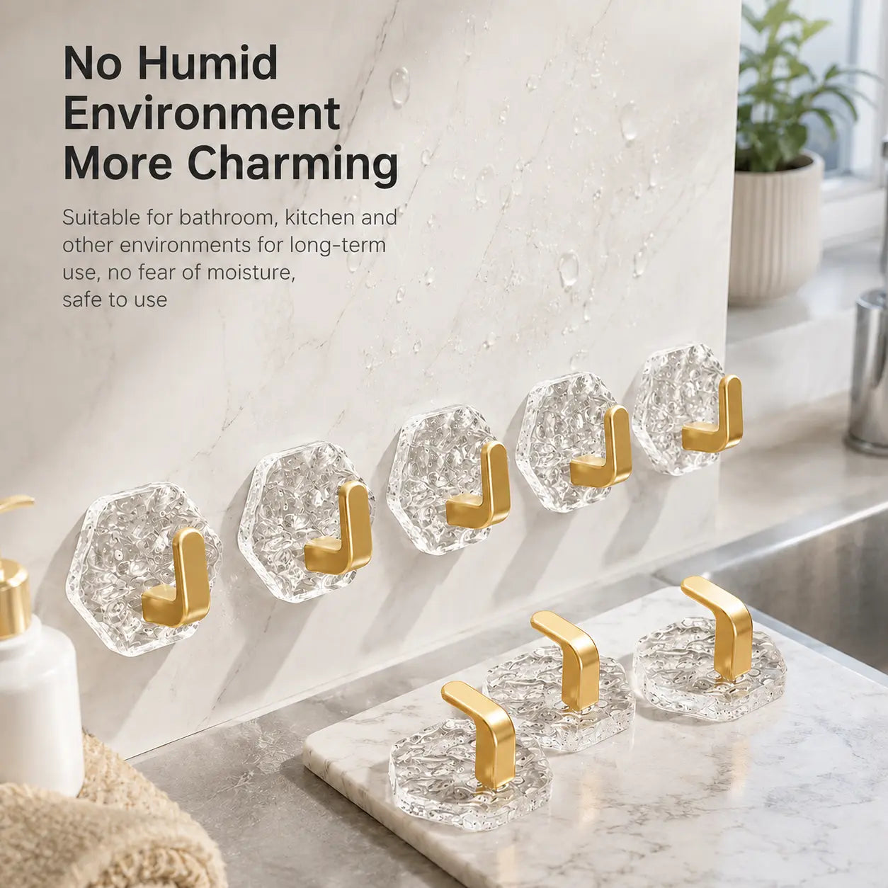 10/20-Pack Heavy-Duty Hexagonal Ripple Adhesive Hooks – Waterproof Wall Hooks for Kitchen & Bathroom