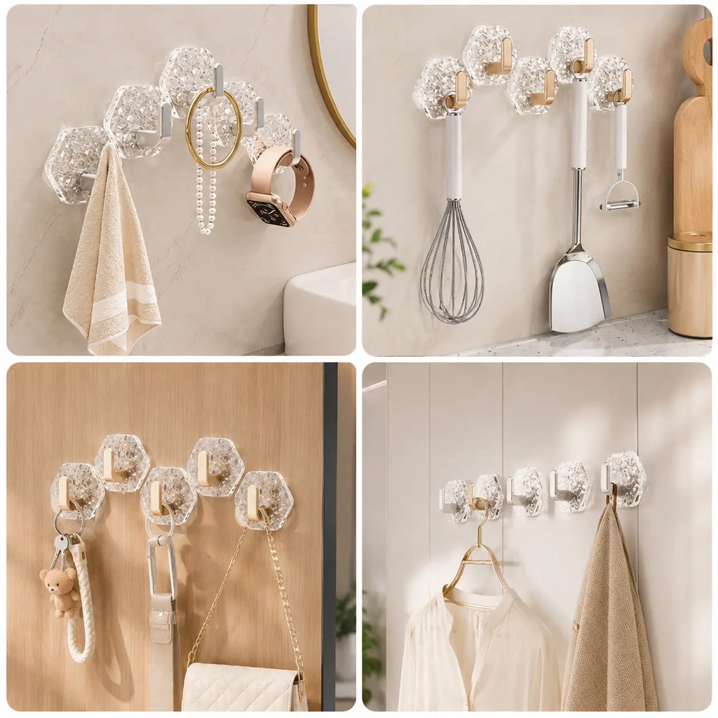 10/20-Pack Heavy-Duty Hexagonal Ripple Adhesive Hooks – Waterproof Wall Hooks for Kitchen & Bathroom