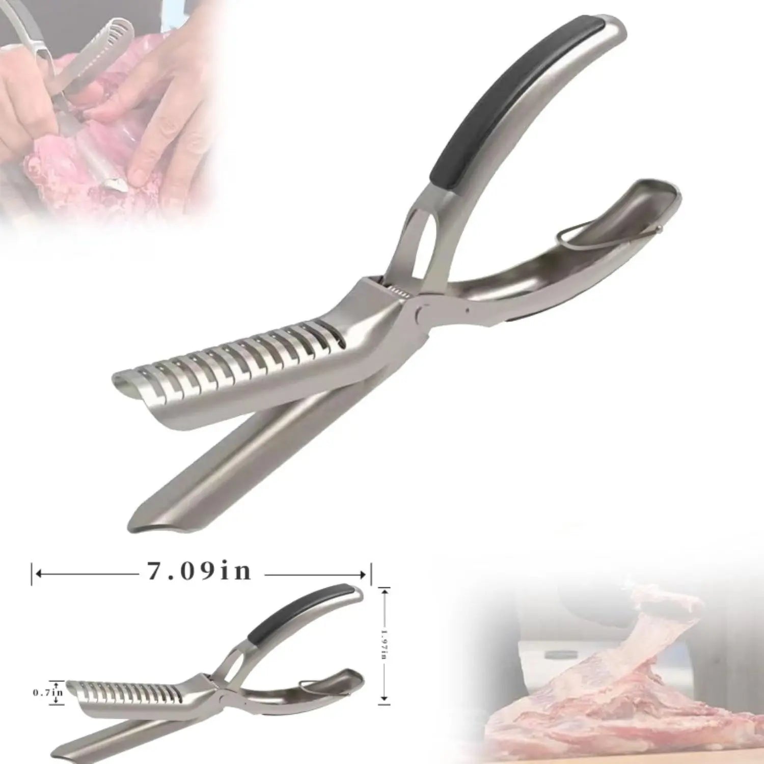 Stainless Steel BBQ Rib Membrane Remover Tool with Arc Clamp & Non-Slip Ergonomic Grip
