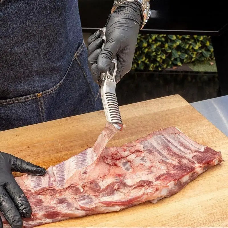 Stainless Steel BBQ Rib Membrane Remover Tool with Arc Clamp & Non-Slip Ergonomic Grip