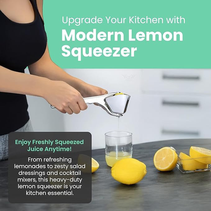 Manual Lemon Squeezer – Metal Citrus Press with Strainer