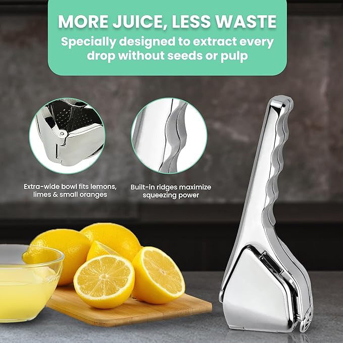 Manual Lemon Squeezer – Metal Citrus Press with Strainer