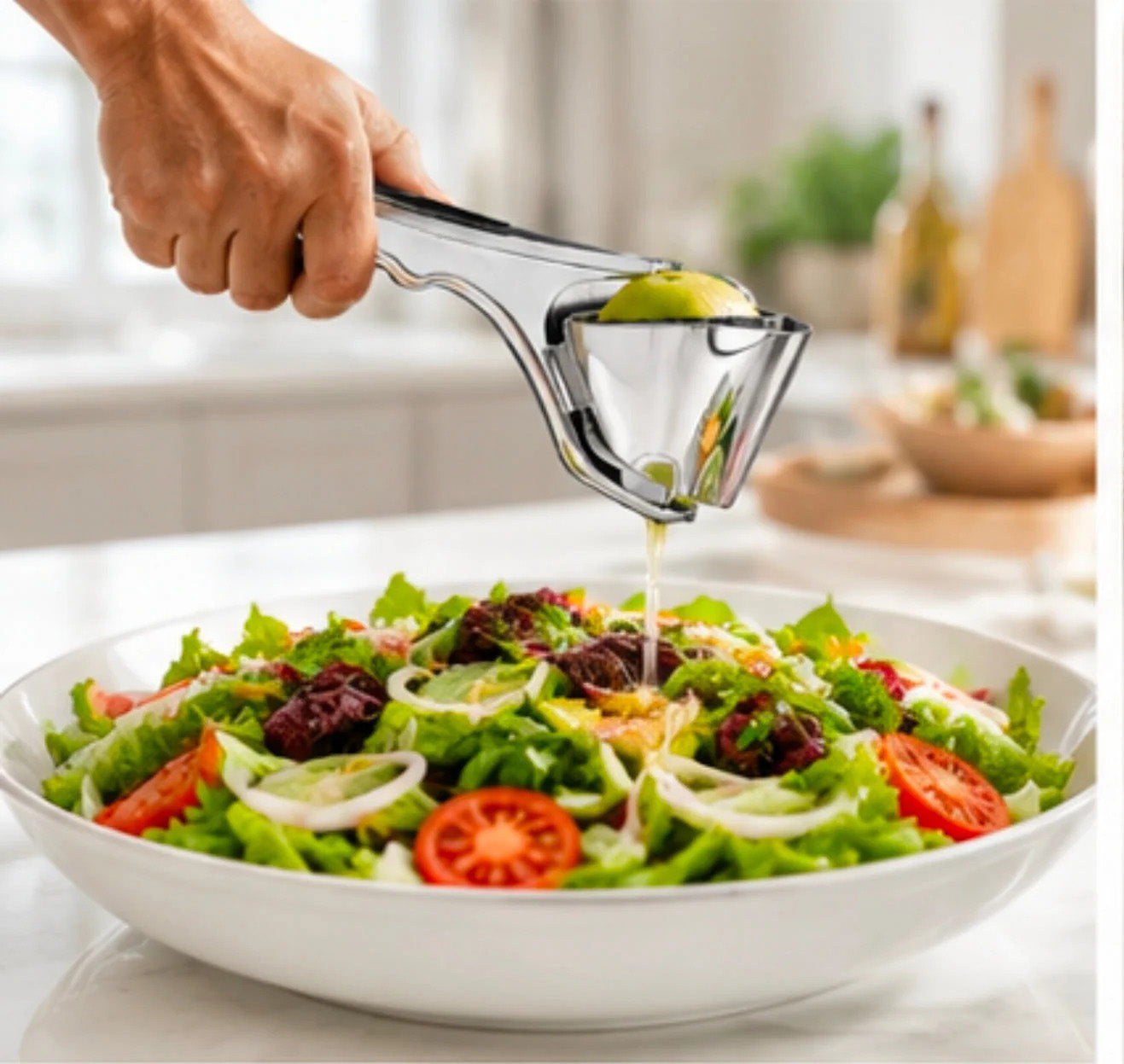 Manual Lemon Squeezer – Metal Citrus Press with Strainer