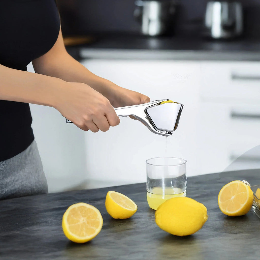 Manual Lemon Squeezer – Metal Citrus Press with Strainer